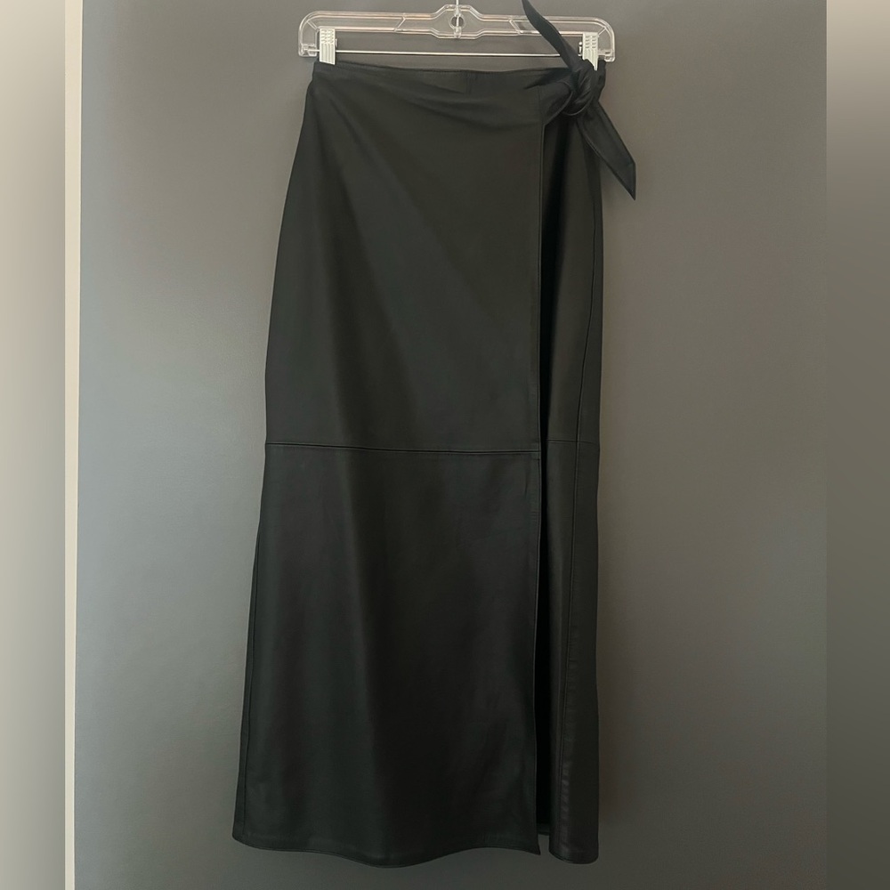 Whistles Black Tie Side Black Leather Skirt size UK 6/ US 0
